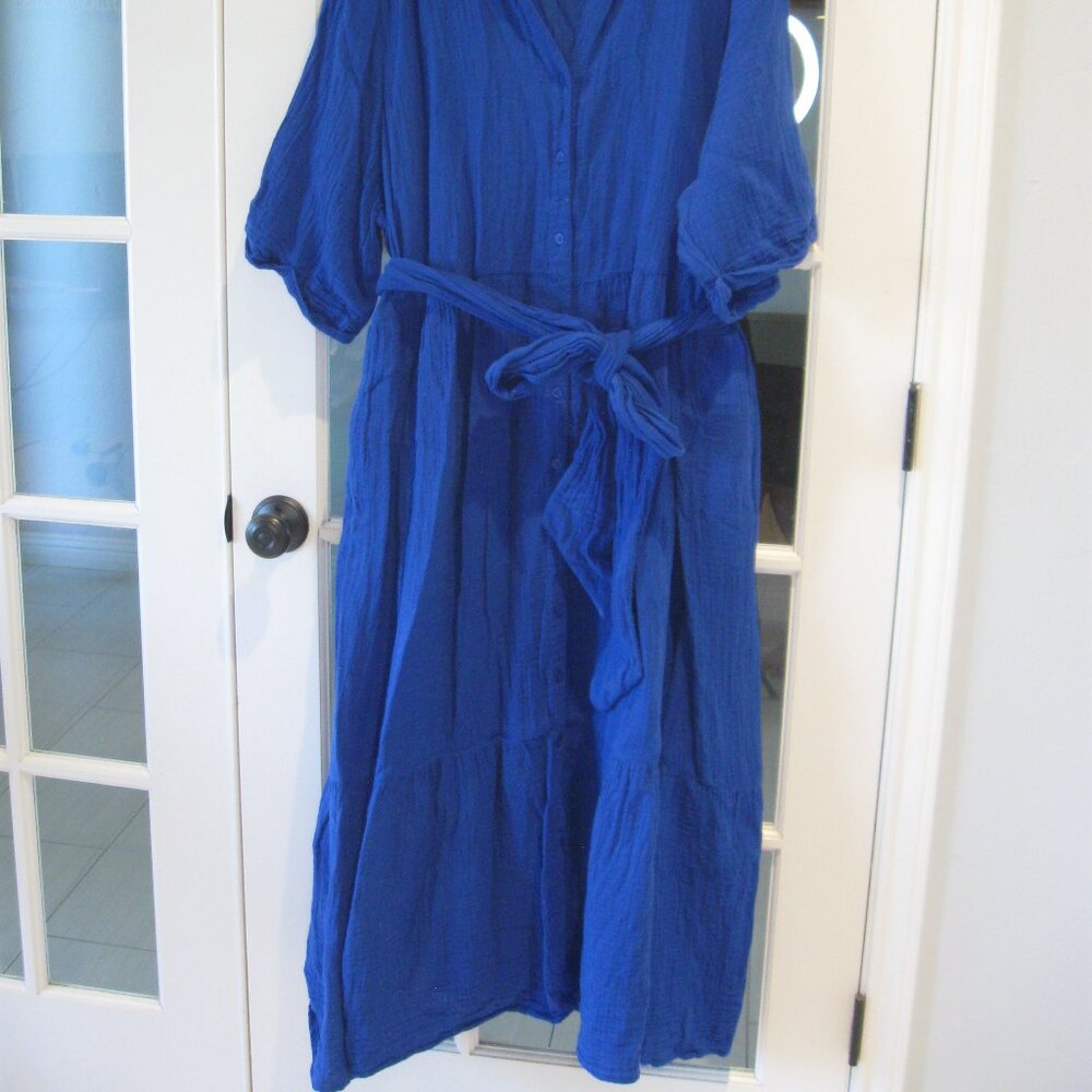 Lane Bryant Gauze Collared Belted Midi Dress